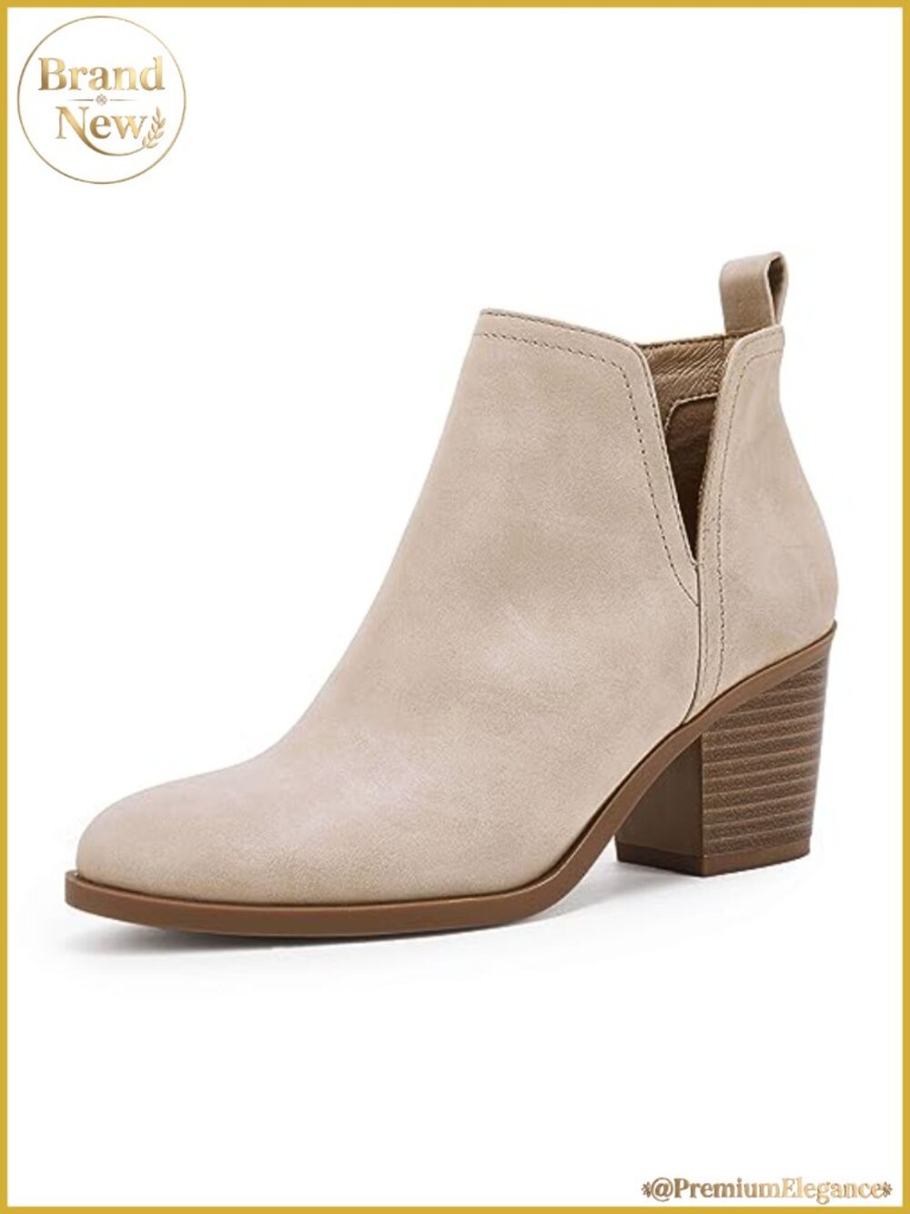 Womens Cut Out Ankle Boots Chunky Stacked Heel Almond Toe Slip On Western